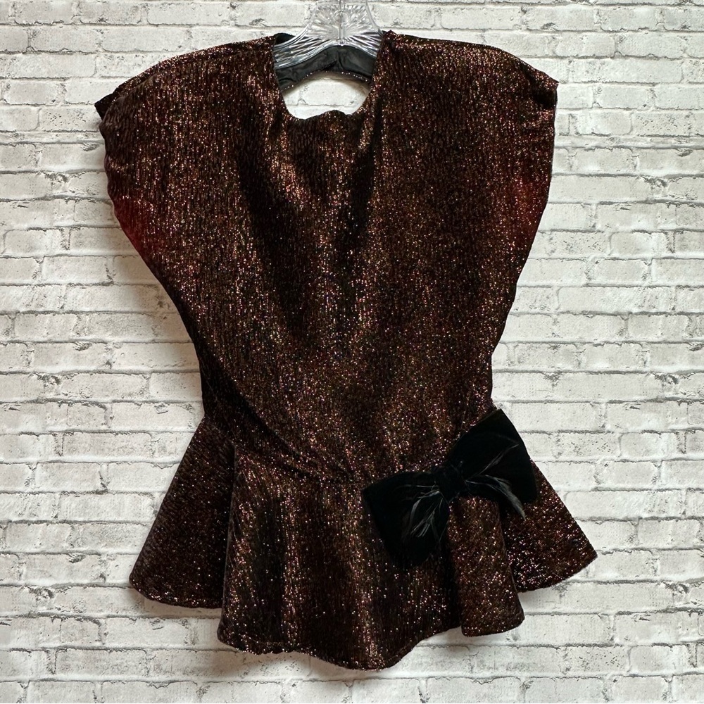Vintage Francine Browner Women's Size 3 Copper Black Shimmer Top Bow Feathers